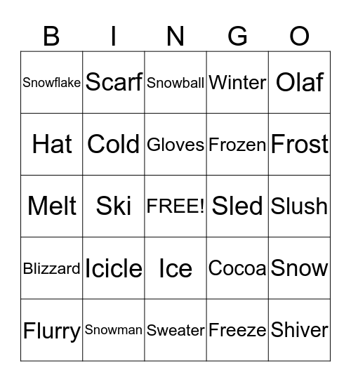 Snowflake Bingo Card