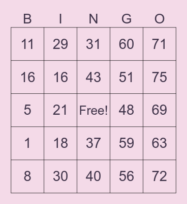 Untitled Bingo Card