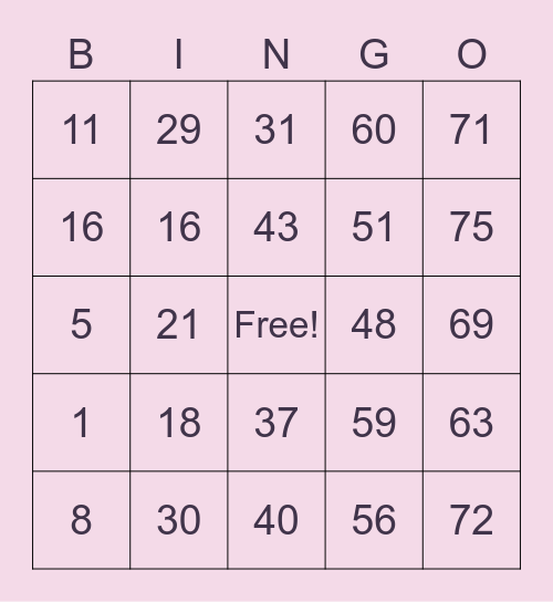 Untitled Bingo Card