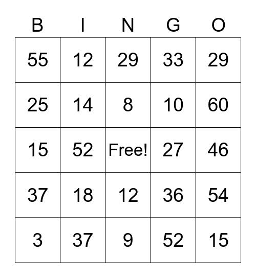 _ - _ - N - G - O Bingo Card