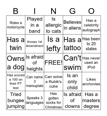 SCX Holiday Party Bingo Card