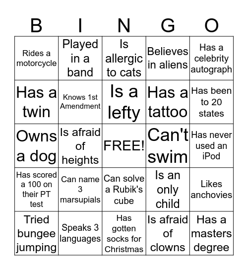 SCX Holiday Party Bingo Card