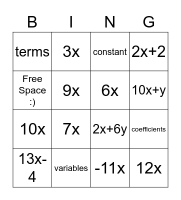 Expressions Bingo Card