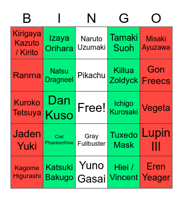 ANIME CHARACTERS BINGO Card