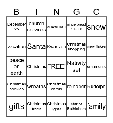 Holiday BINGO Card