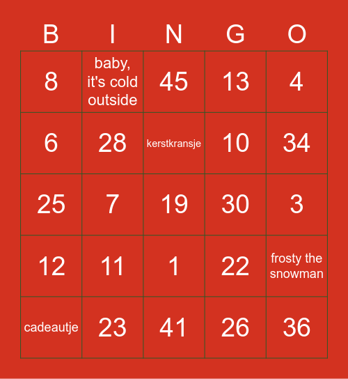 SIM KERST Bingo Card
