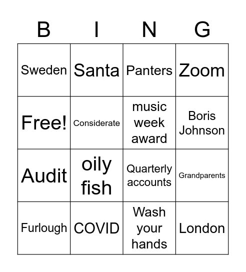 Christmas Speech Bingo Card