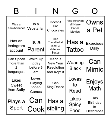 Up-Close and Personal Bingo Card