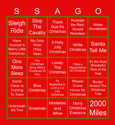 SSAGO Step Into Christmas Music Bingo Card