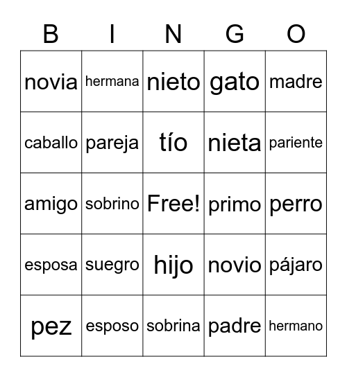 Mi familia Bingo Card
