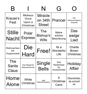 CHRISTMAS MOVIE BINGO Card