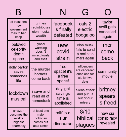 amiras 2021 bingo Card