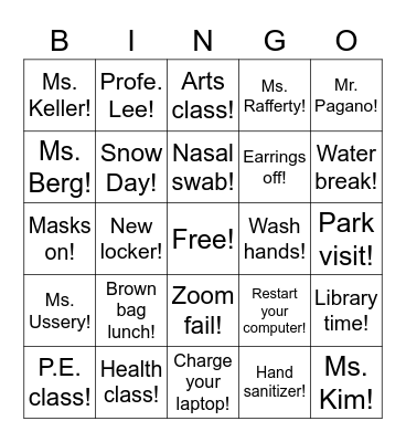 Class 4 2020 Bingo Card