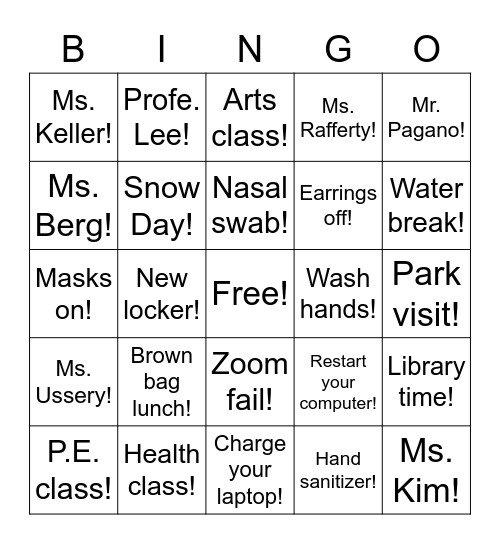 Class 4 2020 Bingo Card