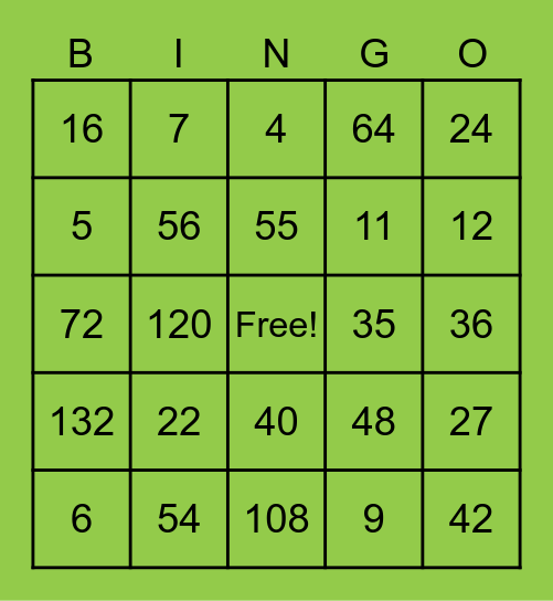 Multiplication & Division Fact Bingo Card