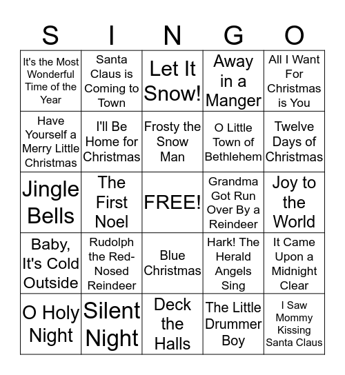 Christmas Carol Singo Bingo Card
