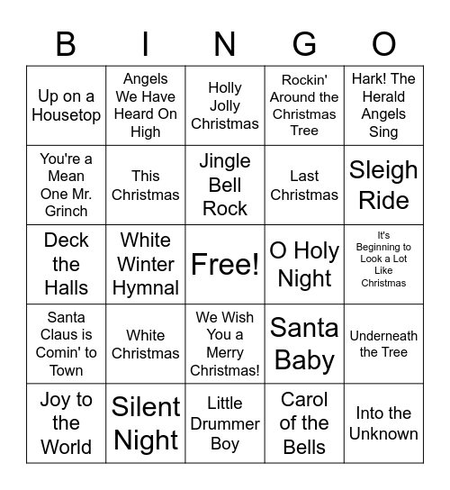 Holiday Song Bingo 2020 Bingo Card