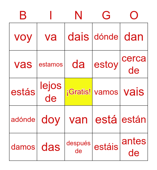 dar, estar, ir  Bingo Card
