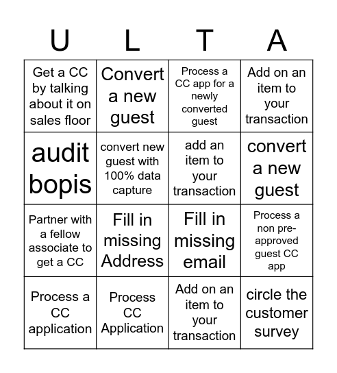 CASHWRAP BINGO Card