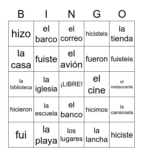 IR + HACER Bingo Card