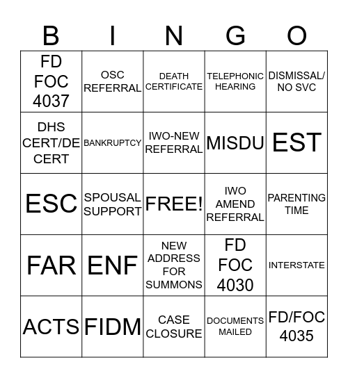 WC4 Bingo Card