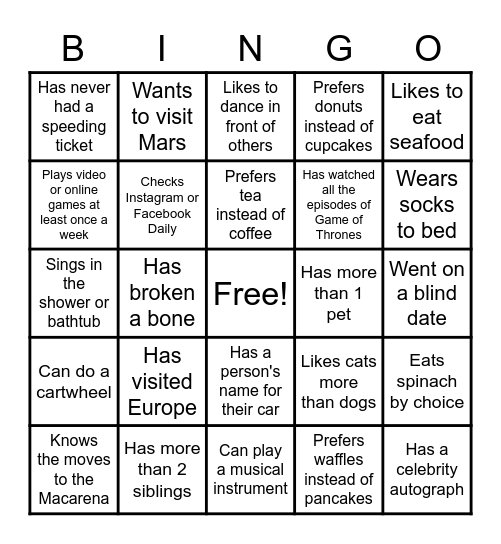 Teammate BINGO Card