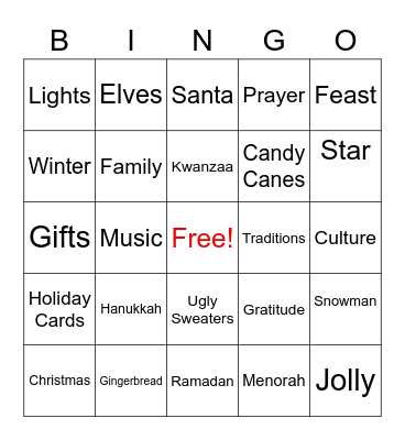 Holiday Bingo Card