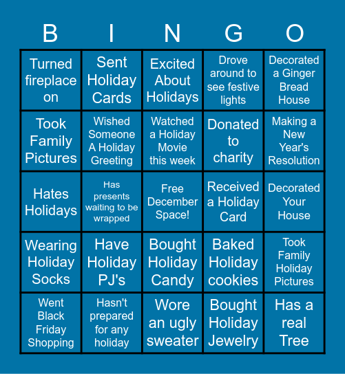 Holiday Fun Bingo Card