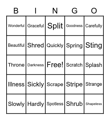 SPELLING Bingo Card