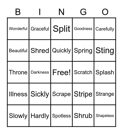 SPELLING Bingo Card