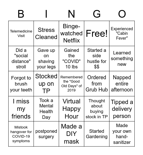 Pandemic Bingo Card