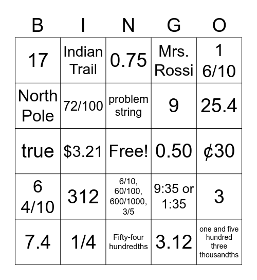 Winter Math Bingo 2 Bingo Card