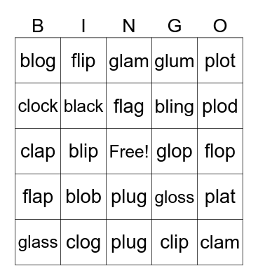 L Blends Bingo Card