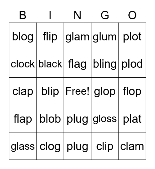 L Blends Bingo Card
