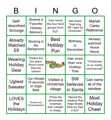 Holiday/Winter Funtime Bingo Card