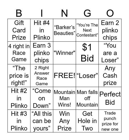 PRICE IS RIGHT BINGO Card