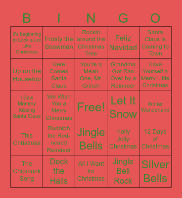 Christmas Music Bingo Card