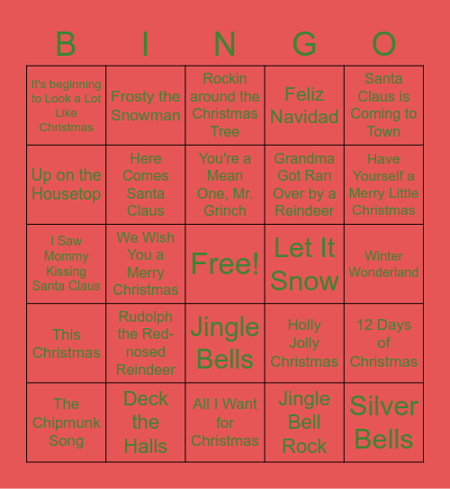 Christmas Music Bingo Card