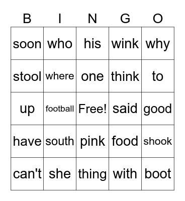 Look Out Words! Bingo Card