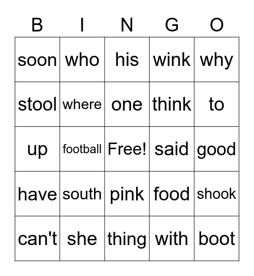 Look Out Words! Bingo Card