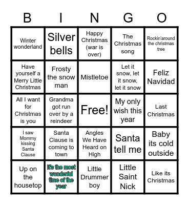 Christmas Bingo Songs Bingo Card