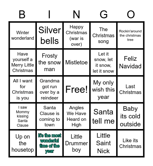 Christmas Bingo Songs Bingo Card