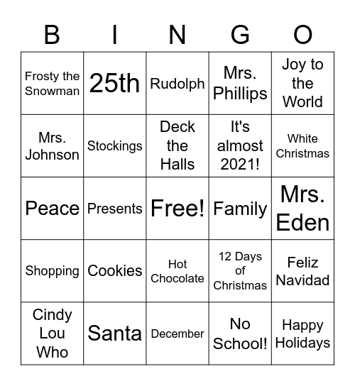 Happy Holidays! Bingo Card