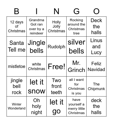 Christmas Songs Bingo Card