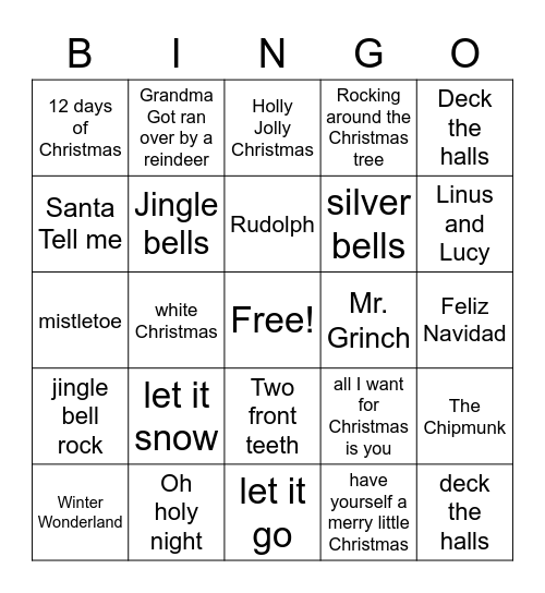 Christmas Songs Bingo Card