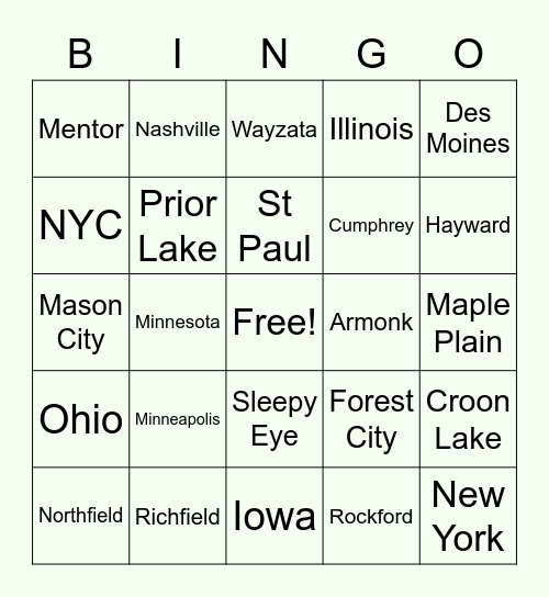 Places Grandpa has lived Bingo Card