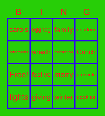Lydia's holiday bingo Card