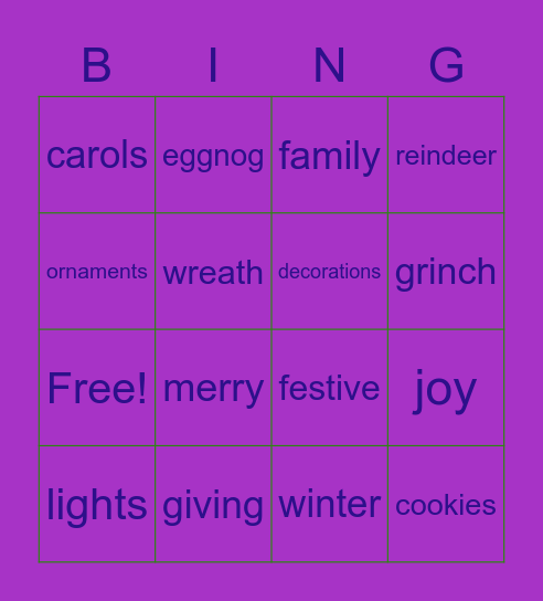 josh holiday Bing Bingo Card