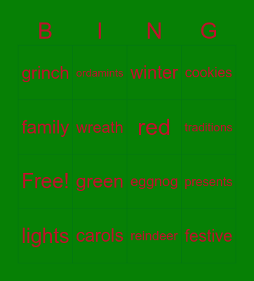 Gabe H holiday bingo Card