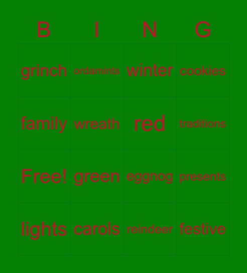 Gabe H holiday bingo Card